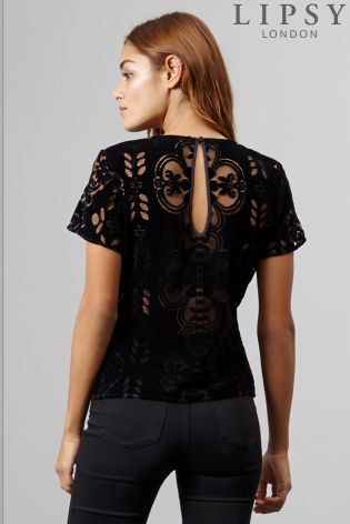 Lipsy Velvet Lace Detail Top